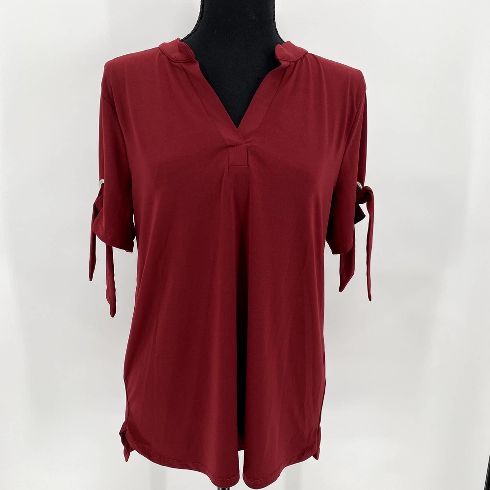 Cure Flowy Red Blouse w/ Tied Flirty Short Sleeves - Size M